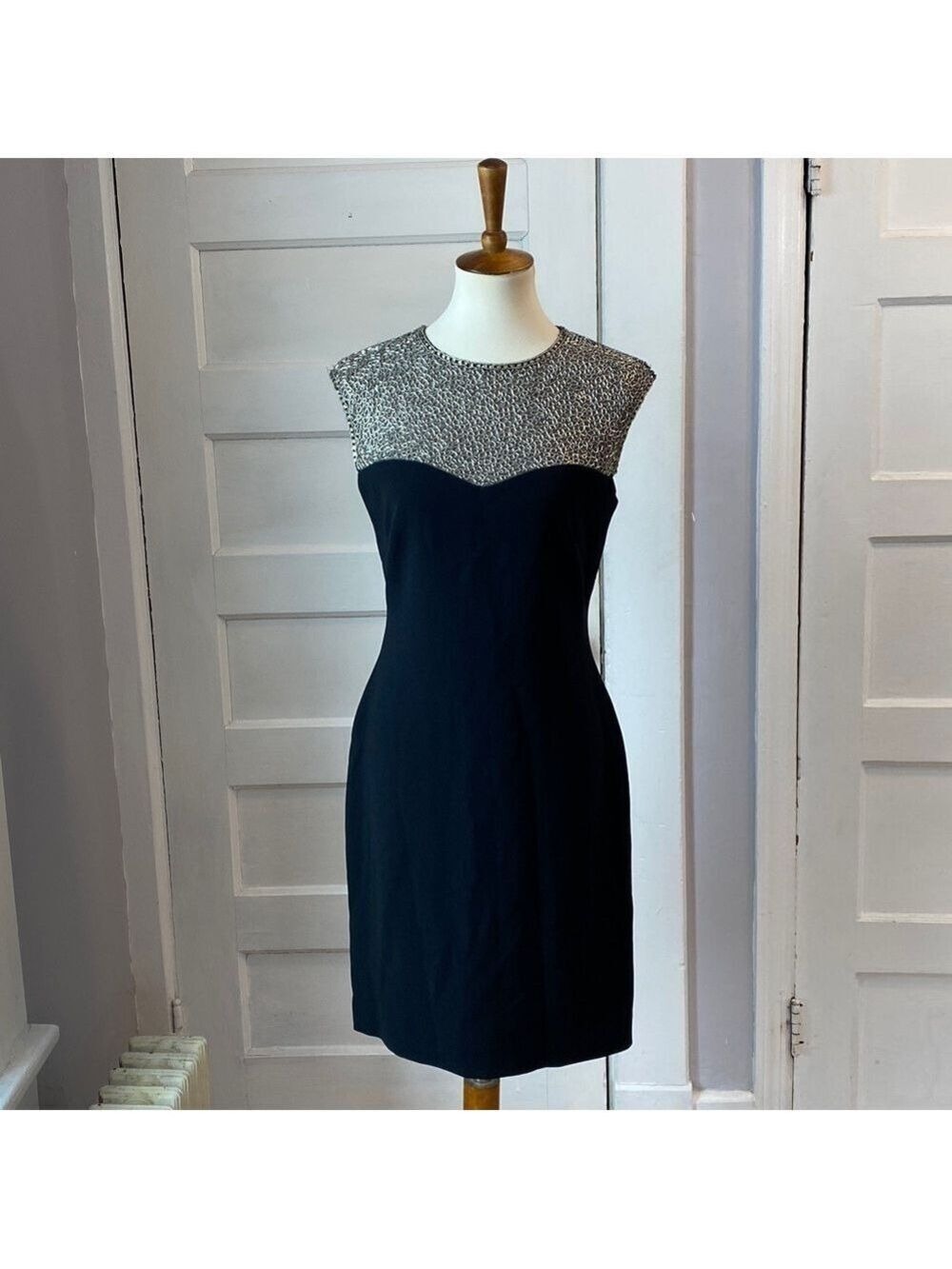 Pamella Roland Vintage Black Beaded Cocktail Dress, Size 8
